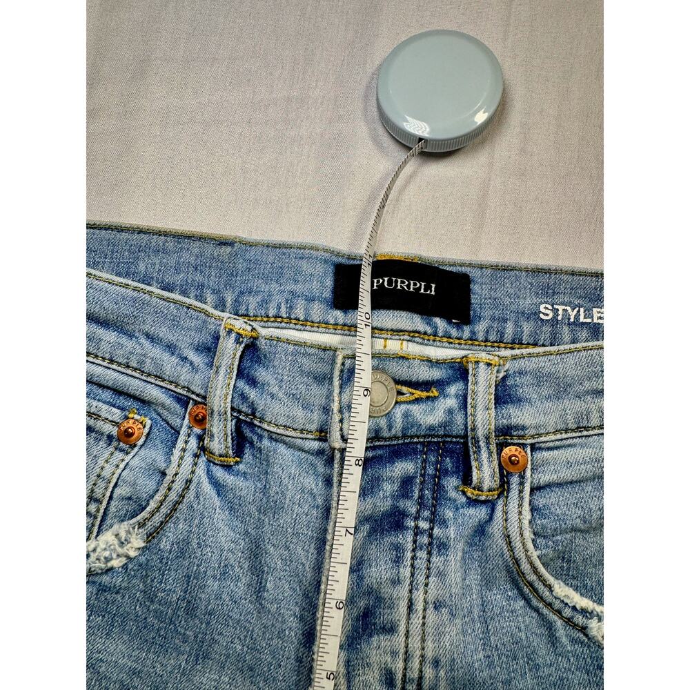 Purple Distressed Denim Shorts Light Wash Women's 29 Button Fly Y2K Streetwear - Picture 7 of 15